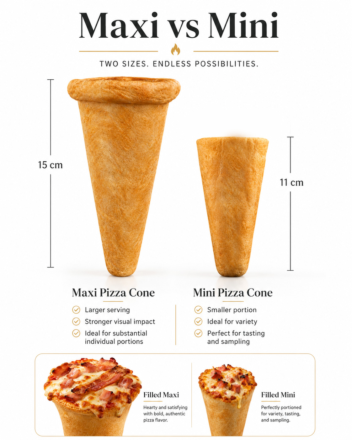 Maxi versus Mini Pizza Cone comparison