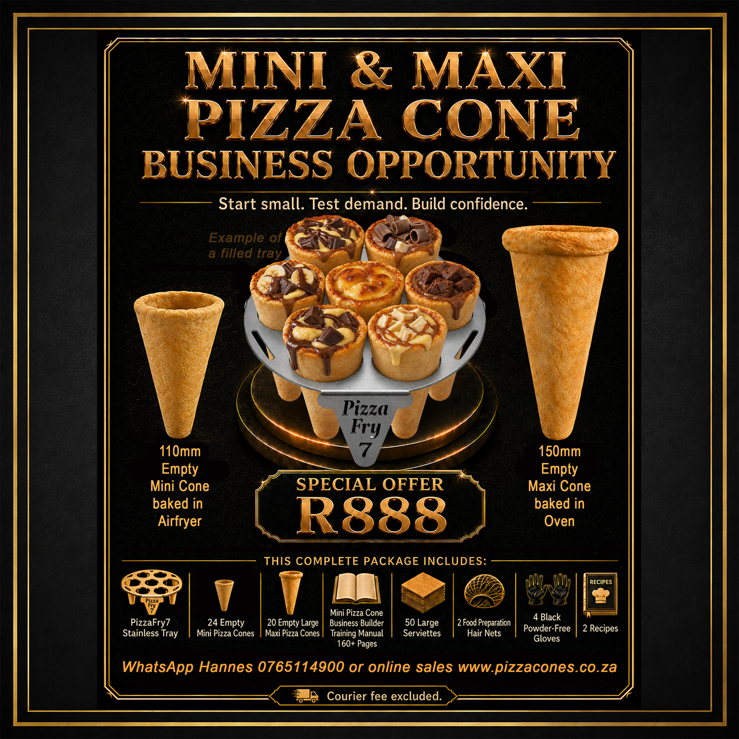 R888 Pizza Cone Business Starter Kit with Mini and Maxi Pizza Cones and PizzaFry7 tray