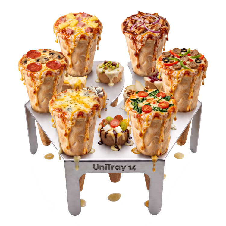 UniTray14 filled with Mini and Maxi Pizza Cones